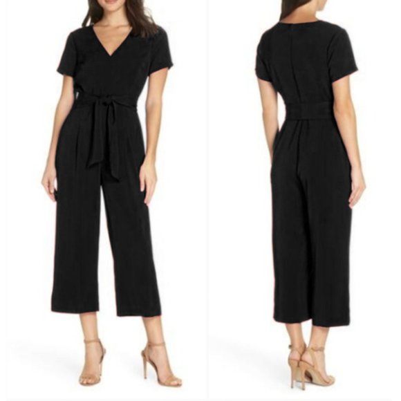 Charles Henry Pants - NWT Charles Henry Belted Cropped Wide Leg Jumpsuit